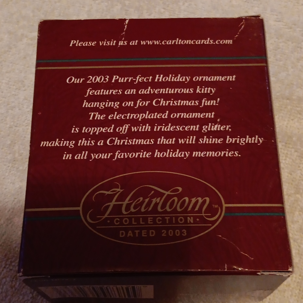 NIB CARLTON CARDS HEIRLOOM COLLECTION PURRFECT HOLIDAY 2003 ORNAMENT - Picture 6 of 6